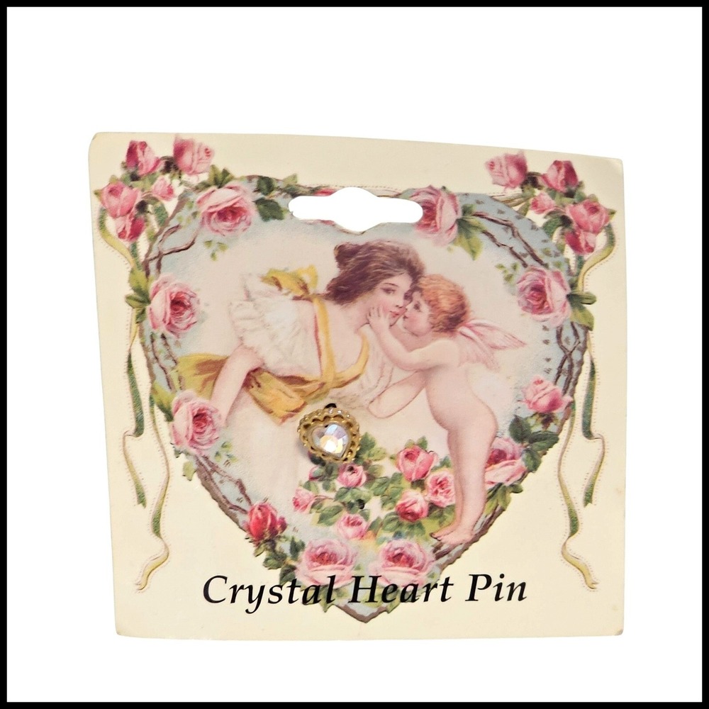 Treasures Trinkets Heart Pin Gold Plated Crystal Valentine's Day Gift
